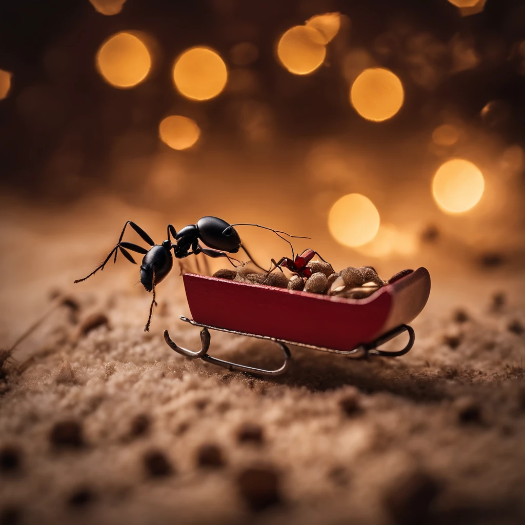 An ant and a Christmas sled