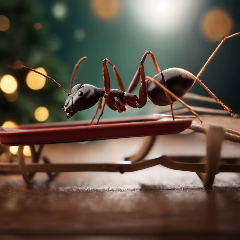 An ant and a Christmas sled