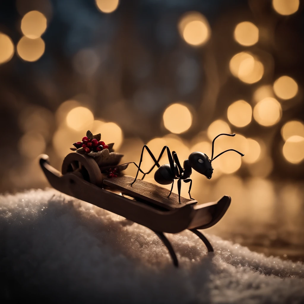 An ant and a Christmas sled