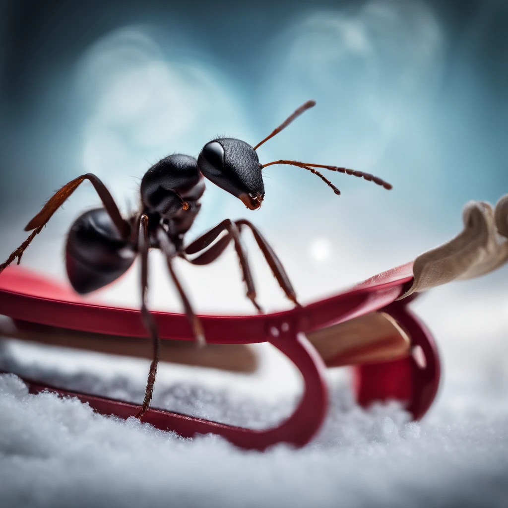 An ant and a Christmas sled