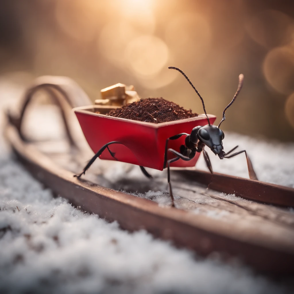 An ant and a Christmas sled