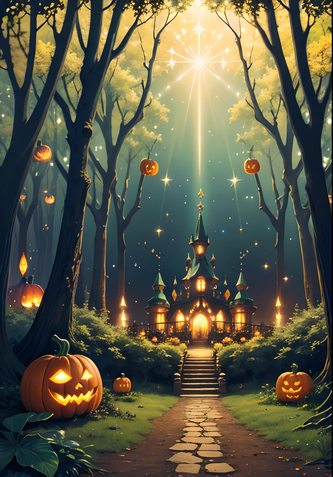 Fantasy pumpkin forest,wonderland,Starlight and wonder,Scenes,At dawn,Take a fairyland-like photo,