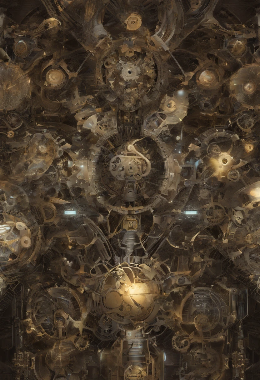 (master part, Qualidade Superior, best quality, Arte Oficial, Beautiful and Aesthetic:1.2),(1feminino), extremamente detalhado,(Arte Fractal:1.3),colorido,mais alto detalhado, Background with fractals and steampunk mechanical details, nudes sem roupas