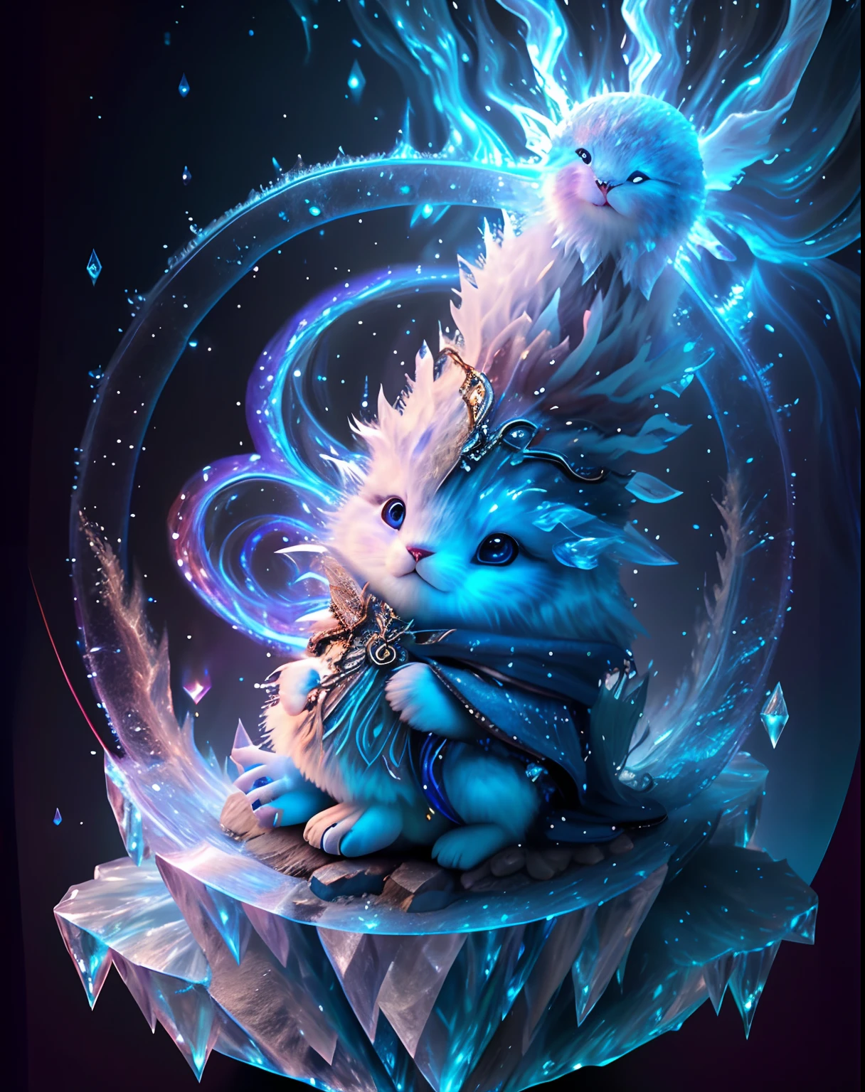 Top image quality、"Create cute creature masterpieces with inspired ultra-detailed concept art. Let your imagination come alive", (ermine), high detailing, in 8K、Top image quality、jump up、uses magic、(((((Ice magic in the background)))))、(((((Wizard's attire)))))