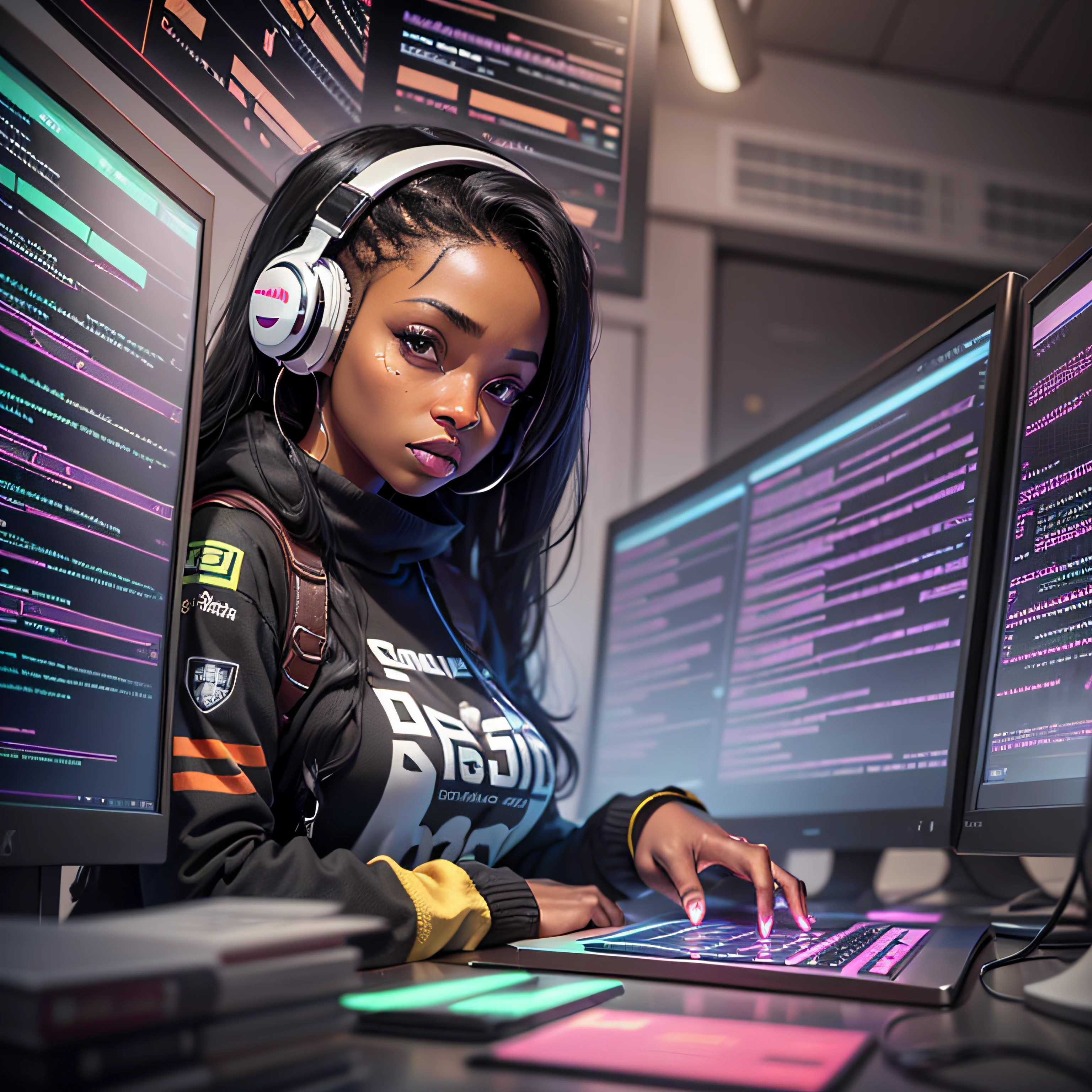 A black woman hacker talking about cybersecurity