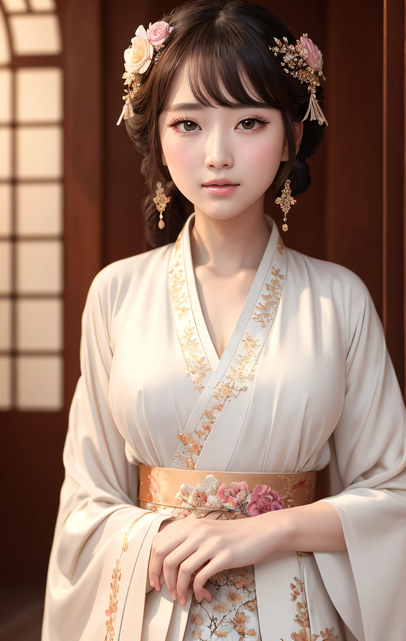 Best quality, masterpiece, illustration, very delicate and beautiful, highly detailed, CG, unification, 8k wallpaper, amazing, elaborate detail, masterpiece, best quality, official art, highly detailed CG unity 8k wallpaper, ridiculous, incredibly ridiculous, huge file size, super detailed, high resolution, very detailed, beautiful detailed girl, very detailed eyes and face, beautiful detailed eyes, face light , (Hanfu:1.1), 1 girl