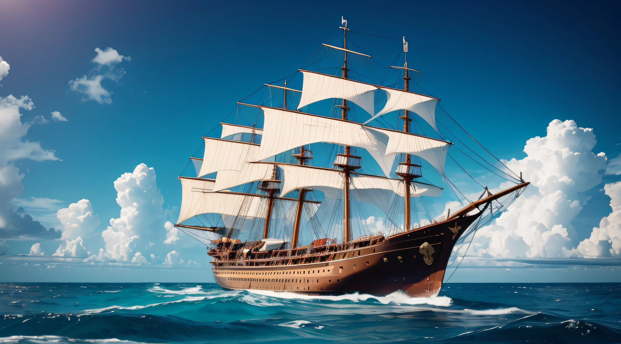 Show an explorer's ship sailing into the heart of the Bermuda Triangle in pursuit of the Timeless Library. 4k, High Quality, High Resolution, UHD