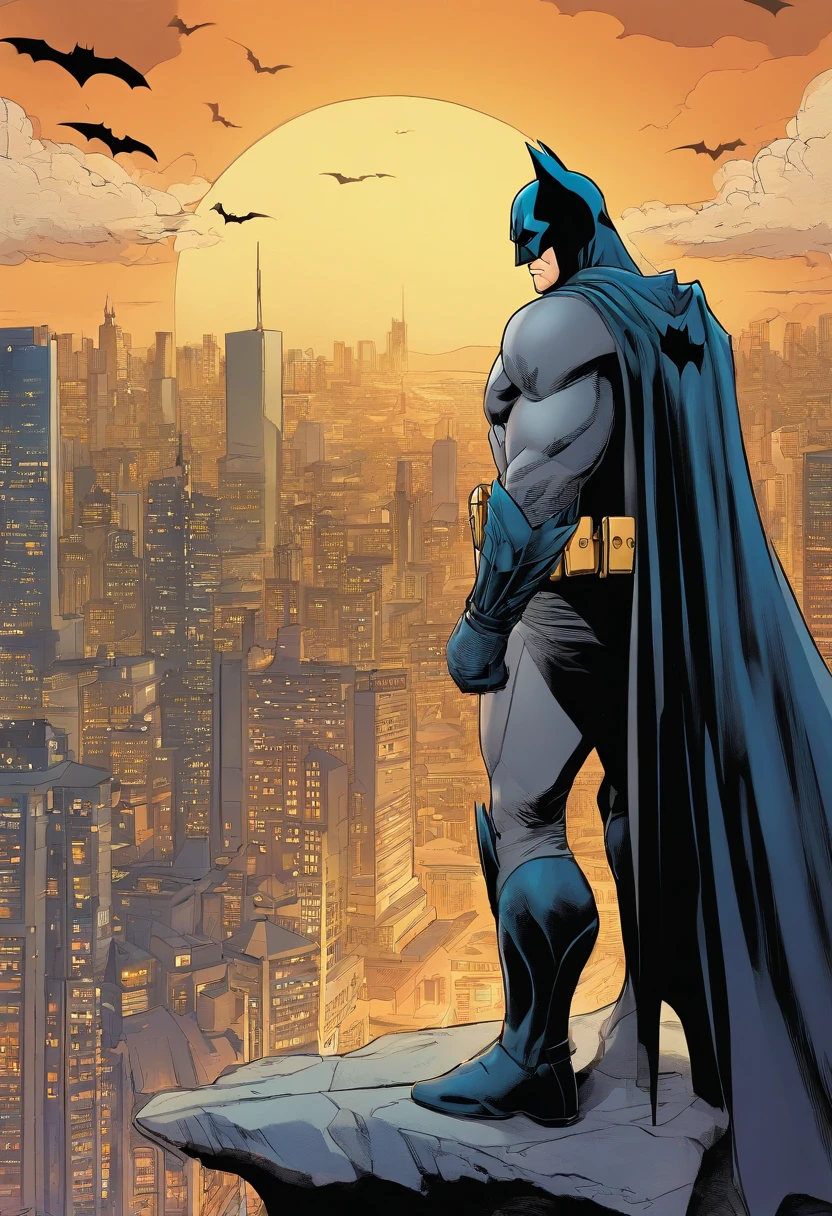 Batman a powerful warrior from another planet, trains in the floating city of Bespin high above the clouds. The futuristic cityscape is awe-inspiring, with towering skyscrapers and bustling air traffic. Batman trains with intense focus, surrounded by a calm and serene atmosphere that belies the city's frenetic energy. The atmosphere is filled with a sense of anticipation, as if Batman is preparing for an impending battle. The lighting is dim, with a diffuse, yellow hue that casts long shadows on the ground, adding to the pensive mood