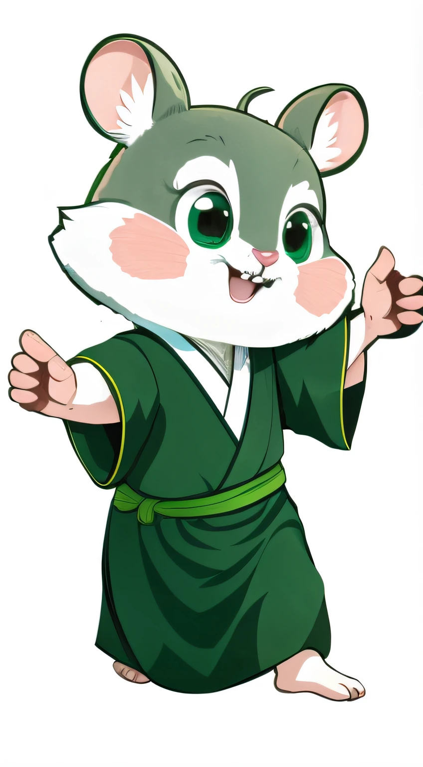 A cartoon character of a mouse in a robe and holding a knife, inspired by Kanbun Master, inspired by Miao Fu, dressed in a green robe, japanese mascot, offcial art, official character illustration, High-quality fanart, official fanart, inspired by Shūbun Tenshō, shuushuu anime image, official character art, demon slayer rui fanart
