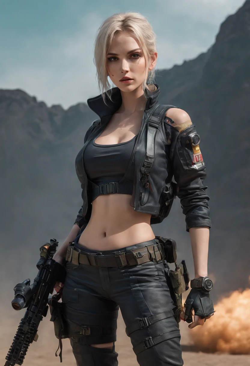 an attractive woman [gunslinger:bounty hunter:0.4] standing in a apocalyptic wilderness (glitchwave style:1) 