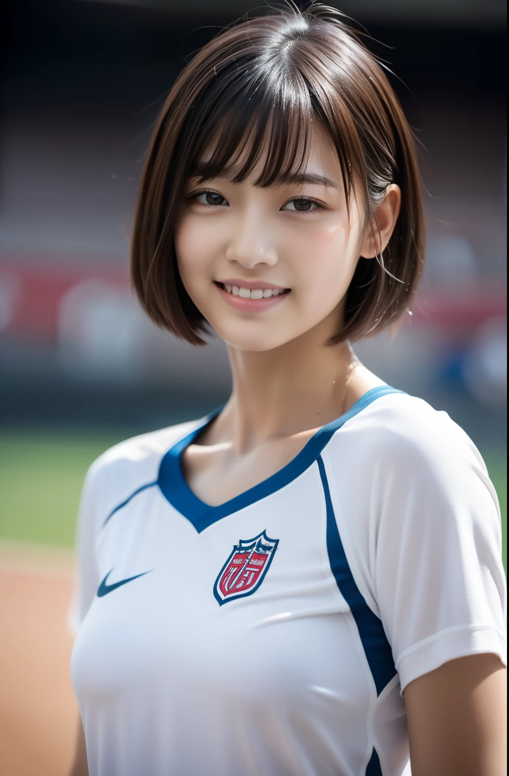 (((full bodyesbian)))、well-muscled、beauty legs、((Track & Field Athletes Women))、Women in Japan、((Short-cut hairstyles))、1 Beautiful Girl、(((1人)))、Competition uniforms、((stadium))、Transcendent cute、A slight smil、Beautiful breasts、full bodyesbian、athletic field、((Outstanding style))、((Healthy body))、 Photorealsitic、Beautiful detailed eyes、Hyper-Realism、highcontrast、Ultra HD、realistic skin textures、Top image quality、top-quality、超A high resolution、Fine details、Very meticulously