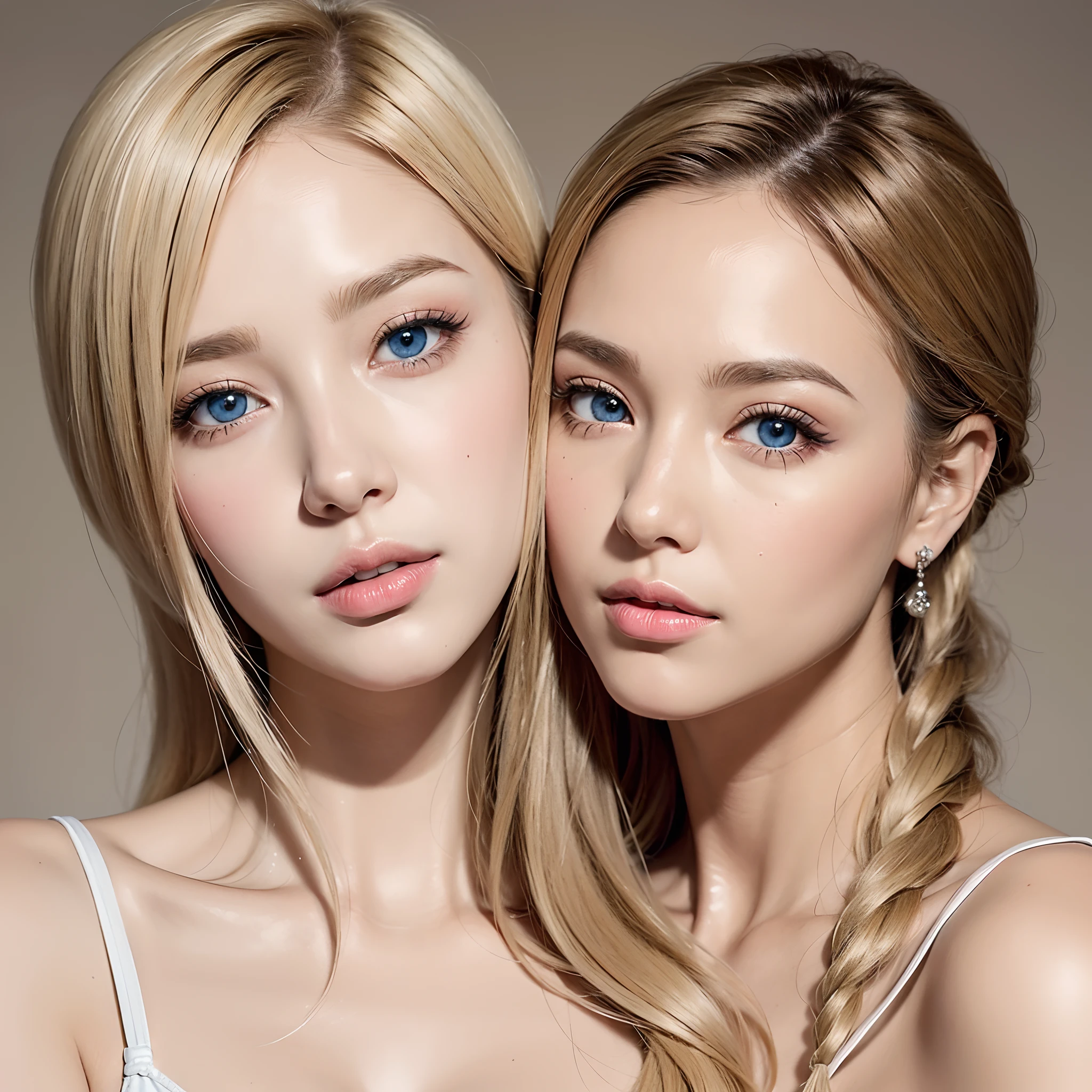 1. Hairstyles: Draw blonde hair so that the long, thick pelvis is clearly visible..
2. Ojo: Drawing blue eyes, Gently wrap your eyelids.
3. face: Apply makeup naturally., The lips are drawn in a subtle beige tone to match the light skin tone.
4. The dress: The texture and folds of the white dress are delicately expressed, Emphasis on tactile.
5. facial expression: Draw a relaxed and inquisitive look..
6. Background with: Simple additions, A monochromatic background that emphasizes the way she looks sideways.