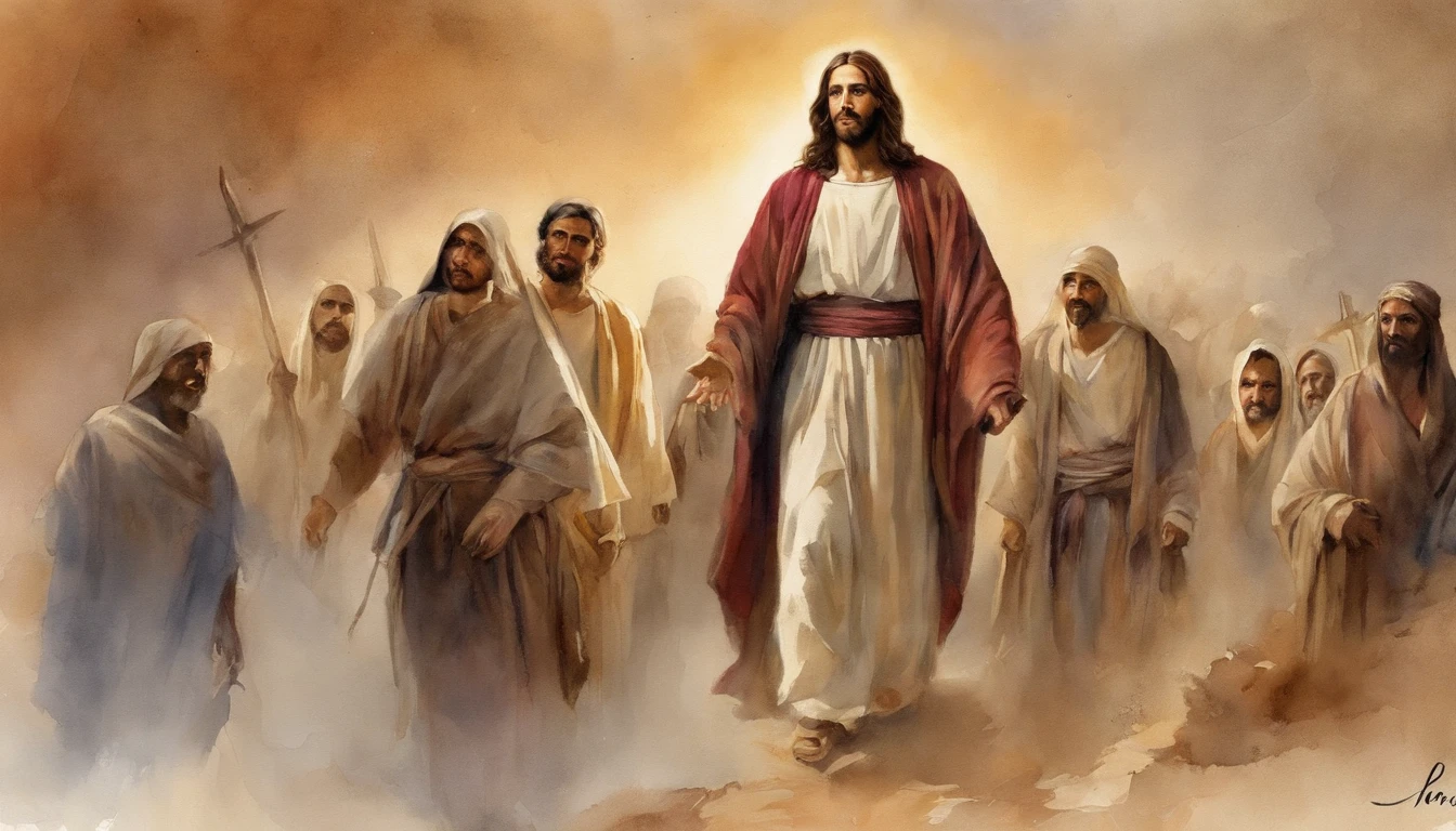 chies,DOA,Jesus was surrounded by believers, The face of the character should not be distorted,High quality shadows, High quality of light, High quality clothing, Masterpiece picture quality, max detail, Masterpiece quality.