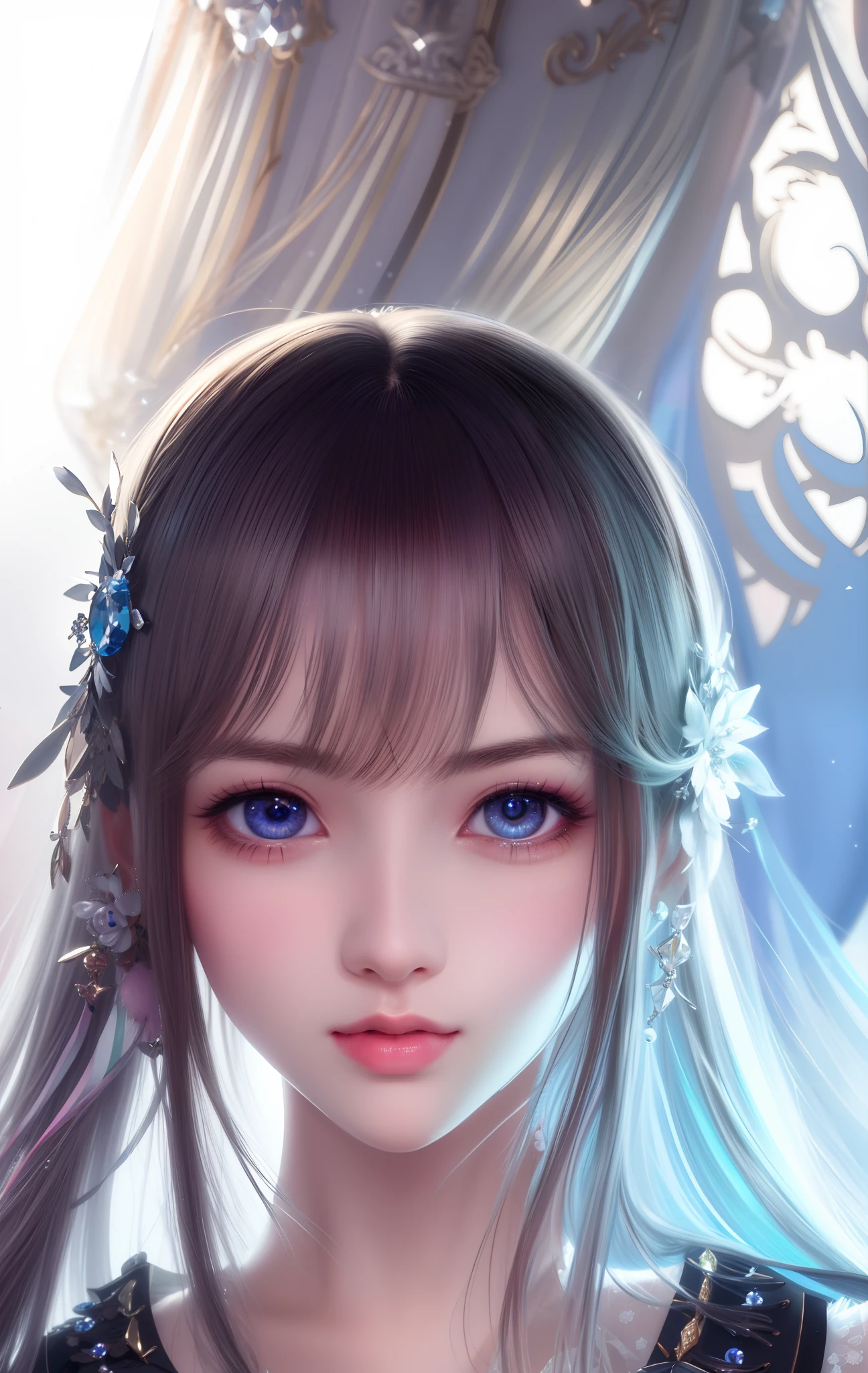ulzzang -6500-v1.1, animesque、anime styled、ssmile、portraitures、Beautiful and moisturized silver-white eyes like crystal clear glass、Beautiful detailed woman, extremely detailed eye and face, Beautiful detailed eyes, huge filesize, ultra-detailliert, hight resolution, ighly detailed, top-quality, masterpiece, illustratio, ighly detailed, nffsw, unification, 8k wallpaper, splendid, finely detail, masterpiece, top-quality, Highly detailed ticker uniform 8K wallpaper, Light on the Face、电影灯光、Very cute 18Year old girl