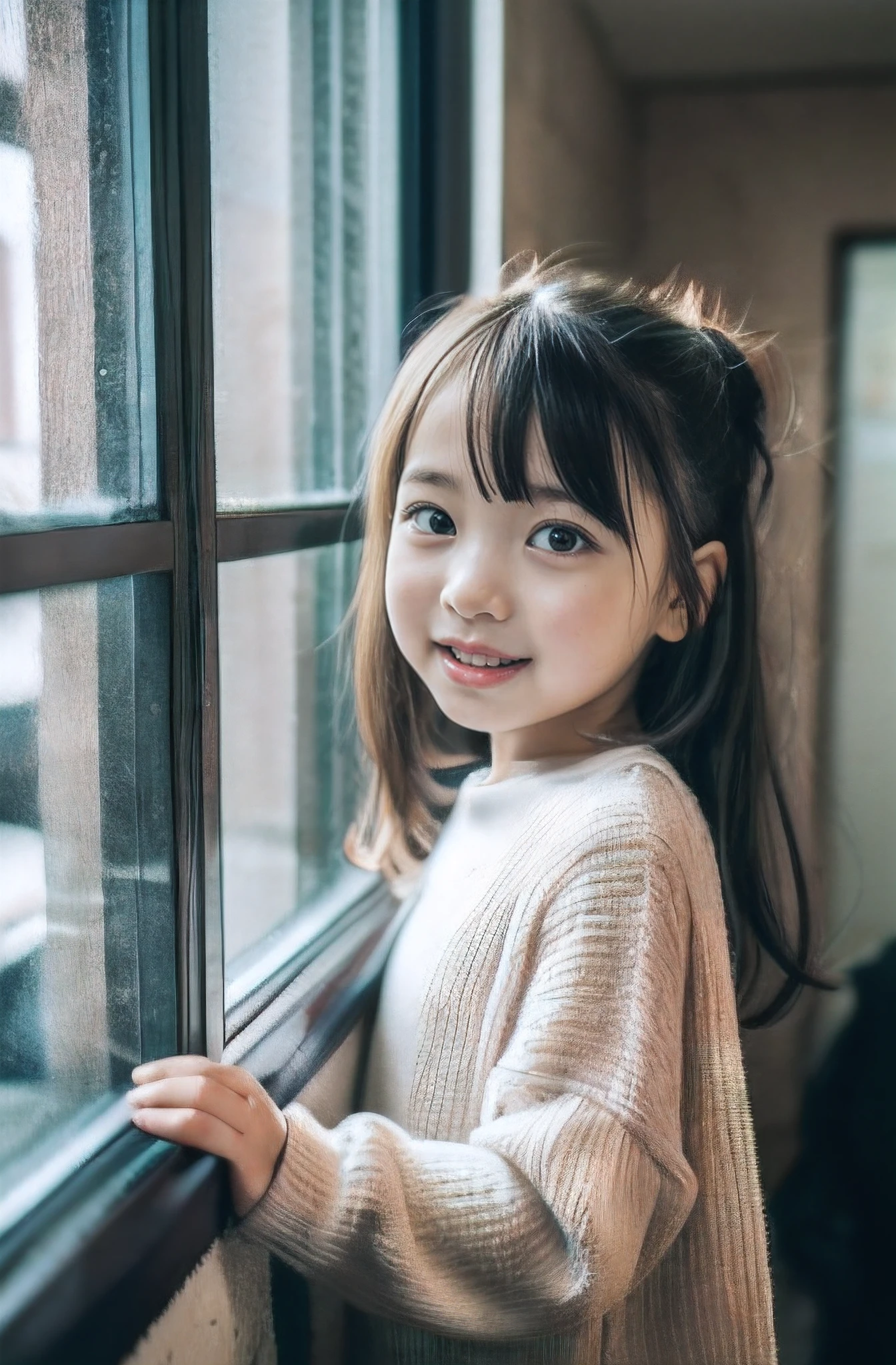 Too cute girl, a cute Japanese girl, 9ar old girl, a photo of girl, small curvy loli, Realistic Young Gravure Idol、Plain clothe、9 yeirl、no-makeup、panties on、Patterned shirt、Variety of hairstyles, Medium Hair、Bery short hair、a baby face、 Japan Girl, (Photo Real:1.4)、taken with canon 5d mk4, taken with canon eos 5 d mark iv, Shot with Canon EOA 6 D Mark II, Highly detailed facial and skin texture、 Detailed eyes、二重まぶた、Aori composition、Overhead view、Backwards Pose、(8K, top-quality, ​masterpiece:1.2), (realisitic, Photorealsitic:1.37), ultra-detailliert, Portrayal of one girl、cute little, 独奏、