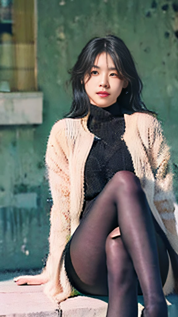 delicated,8K quality,Detail optimization,{Real skin texture},Black pantyhose,Long legs,beautifullegs,on cheongsam,Silk texture,Ultra-clear quality,{with short black hair,Squinting high cold},(highdetailskin_1.2),8K UHD,Wallpaper phone,Digital SLR,Real background,Cinematic texture,Cinematic lighting effects,Ray traching,Full body photo,Oriental face