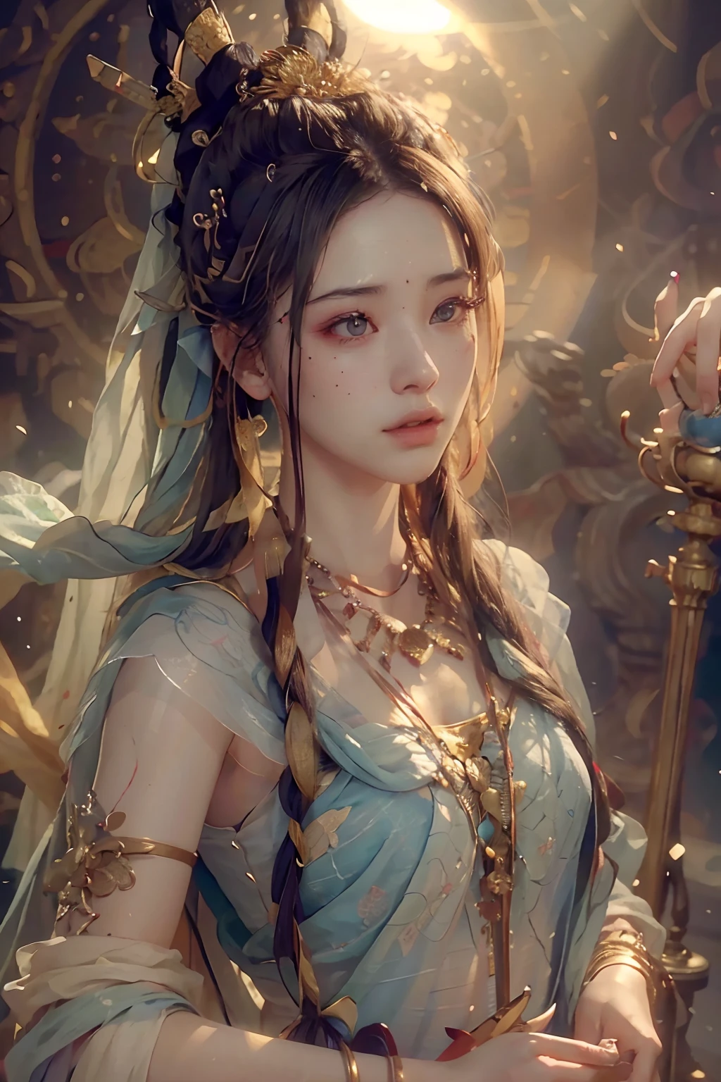 (1girl:1.3),solo,__body-parts__,
official art, unity 8k wallpaper, ultra detailed, beautiful and aesthetic, beautiful, masterpiece, best quality,Fantastical Atmosphere, Calming Palette, Tranquil Mood, Soft Shading,
Miko priestess, charm spell, talisman familiar, shrine maiden duties, --auto