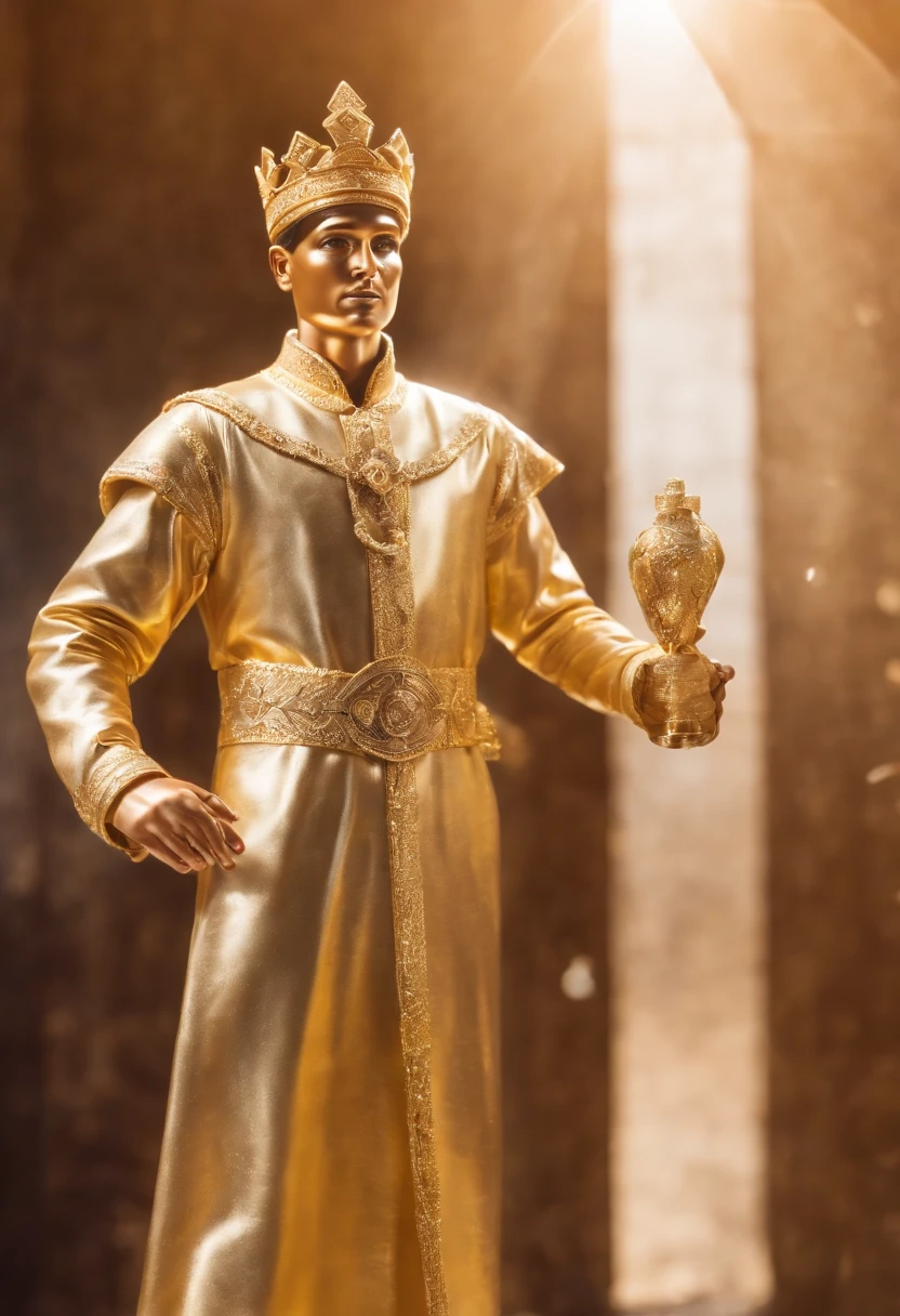 LUCKY, WEALTH. THE DIAMOND REPRESENTED BY GOLD A REALISTIC GOLD MAN IN THE DOMINANT GOLDEN KING'S CLOTHES A MAGIC SORCERER DOMINATING MONEY FORTUNE ACTIVATING THE ARCHITYPE OF THE LUCKY