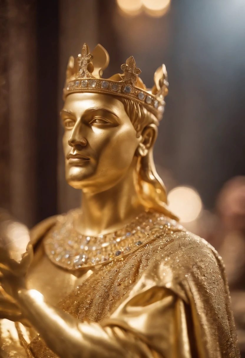 LUCKY, WEALTH. THE DIAMOND REPRESENTED BY GOLD A REALISTIC GOLD MAN IN THE DOMINANT GOLDEN KING'S CLOTHES A MAGIC SORCERER DOMINATING MONEY FORTUNE ACTIVATING THE ARCHITYPE OF THE LUCKY