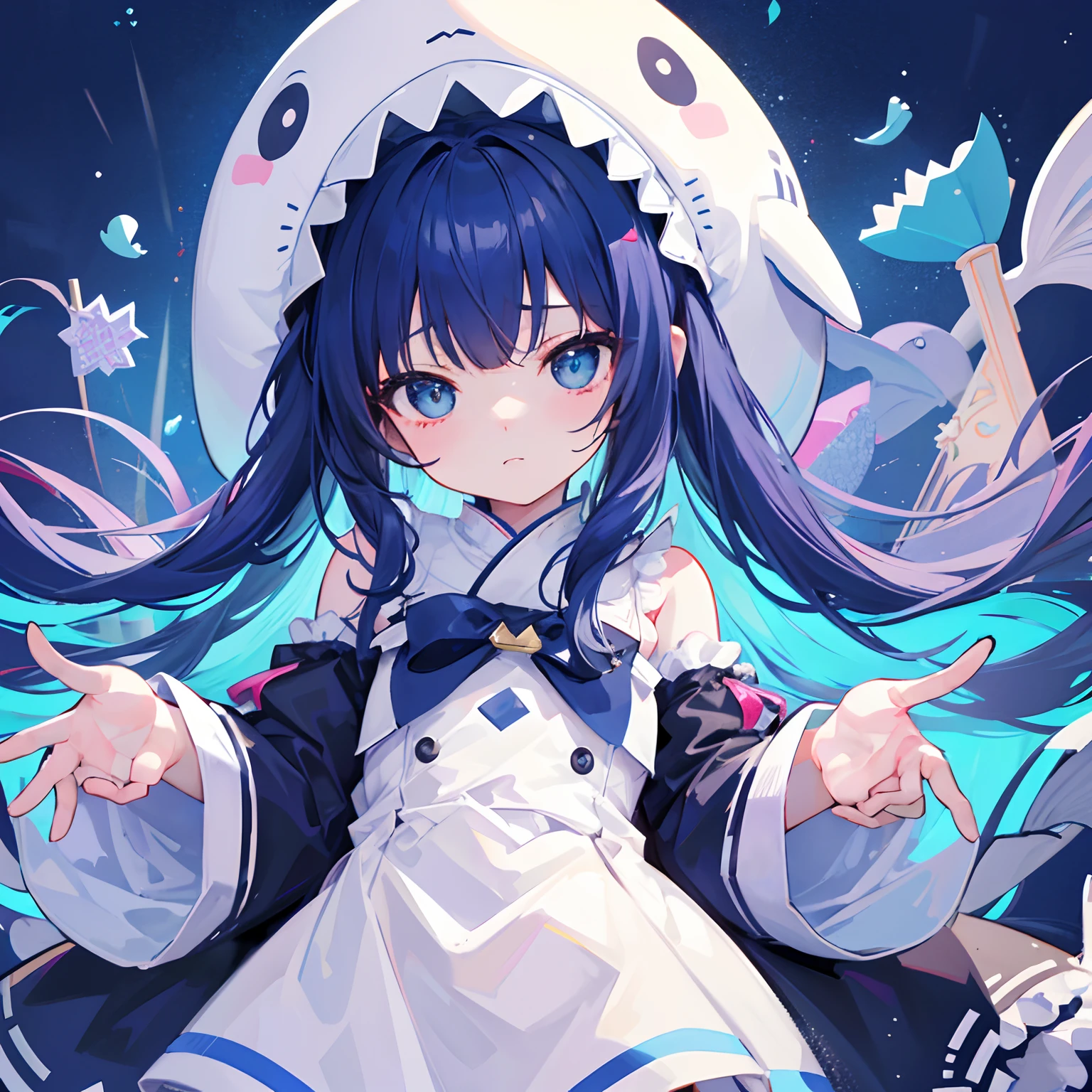 hight resolution、hightquality、ultra-detailliert、8k wallpaper、1 girl in、kawaii、Wearing a shark costume、Kamimei、Melancholy is in the air、Lovers、5 fingers