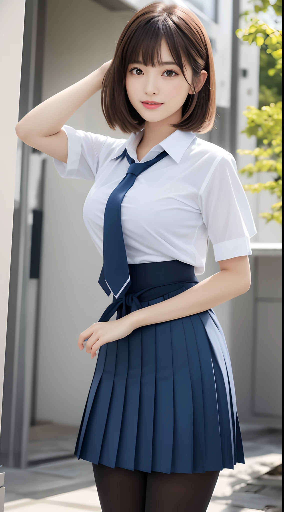 (masterpiece:1.3), (8k, Realistic, RAW Photos, Best image quality: 1.4), Japanese, (1 girl), Beautiful Face, (A vivid face), (short hair:1.3), Beautiful Hairstyles, Realistic eyes, Beautiful Eyes, (Realistic Skin), Beautiful Skin, charm,Big Breasts、School、(Shooting from a distance、Beautiful legs、whole body:1.7)、(Look at this、He turned his body towards me.、front、forward leaning posture、munechira:1.3)、(The bra is slightly visible、Brasilia:1.3)、(White shirtを着ている、Round Neck Shirt、A shirt with a slightly open chest、White short sleeve shirt、White shirt:1.8)、(Cleavage:1.2),smile、smile、Beautiful fingers先、(Japanese オフィス lady,beauty:1.5)、(Black spats、White shirt、Tight shirt、Clothing that emphasizes your body line),(The edge of the bra is slightly visible、Exposed breasts:1.3)、(Hospital room、hospital、Health Room:1.2)、(女子high school student、high school girl、high school student、Wearing a high school uniform:1.4),(Unbutton your blouse、White shirt、White collared shirt,Cleavage、Teal and grey checked skirt、Fine plaid、The bra is slightly visible:1.7),(Lace bra、Wear a skirt made of material other than lace、レース素材ではないWear a shirt:1.5)、Sitting、(I can see your pants、Lace panties、I can see your crotch:1.6)、Anatomically correct、(Wear a shirt、Wearing a pleated skirt:1.8)、(Put on a shirt、Tucking the shirt into the skirt:1.3)、(Anatomically correct手の構造、Anatomically correct指の構造、Delicate fingers、Beautiful fingers、Delicate fingers)、(White shirtを着て、White collar shirt、White Sleeve Shirt:1.5)、Well-proportioned face、cute、beauty、good looking、Balanced