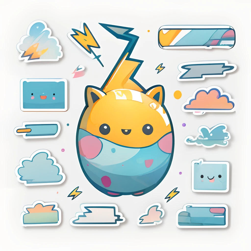 1 sticker, (stickers, lightning), watercolor, white background, simple background, minimal, tiny, pastel color, vector style, no gradient,
