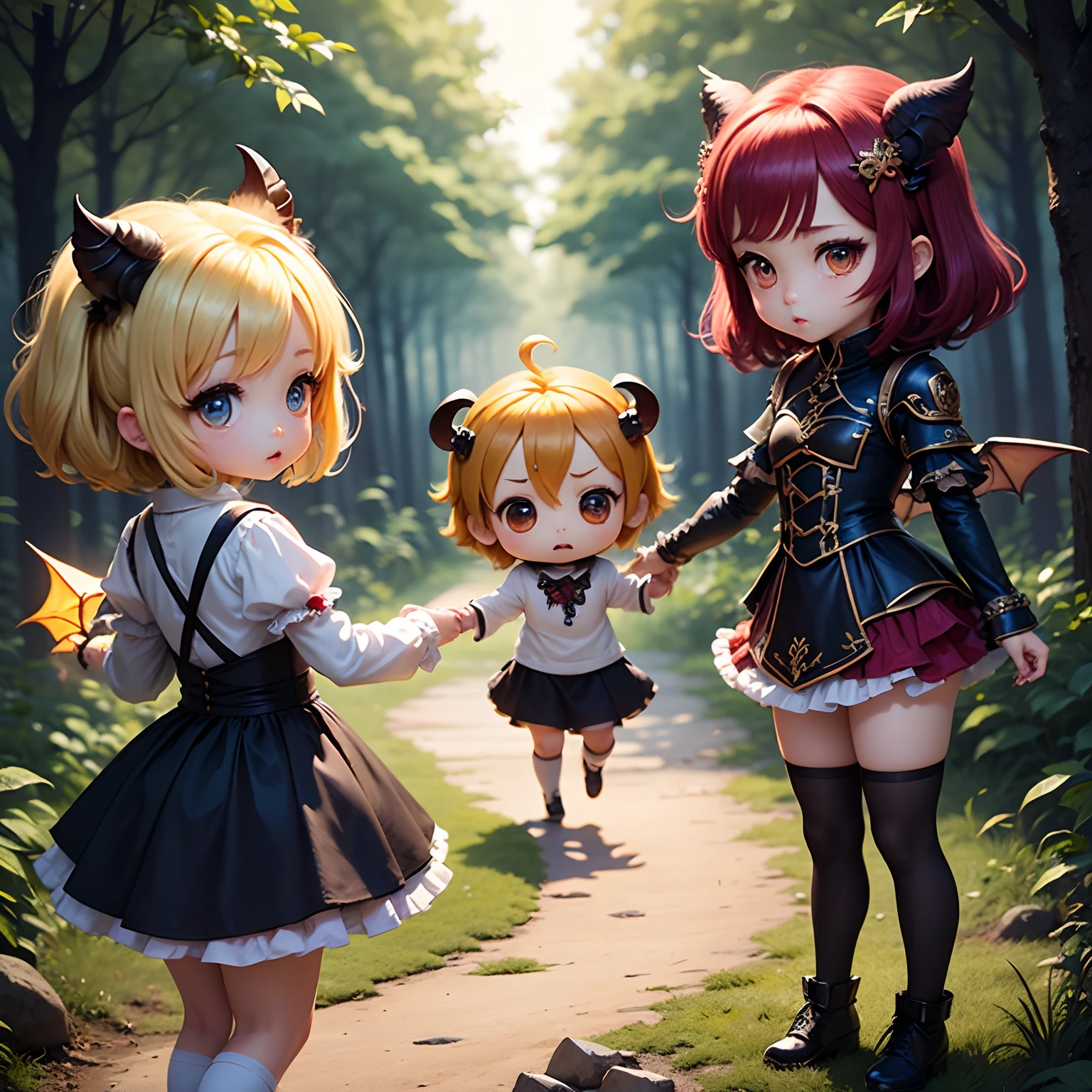 ​masterpiece、top-quality、ultra-detailliert、(Chibi Chara pazuzu:1.2)、独奏、Fairytale Forest、Hot