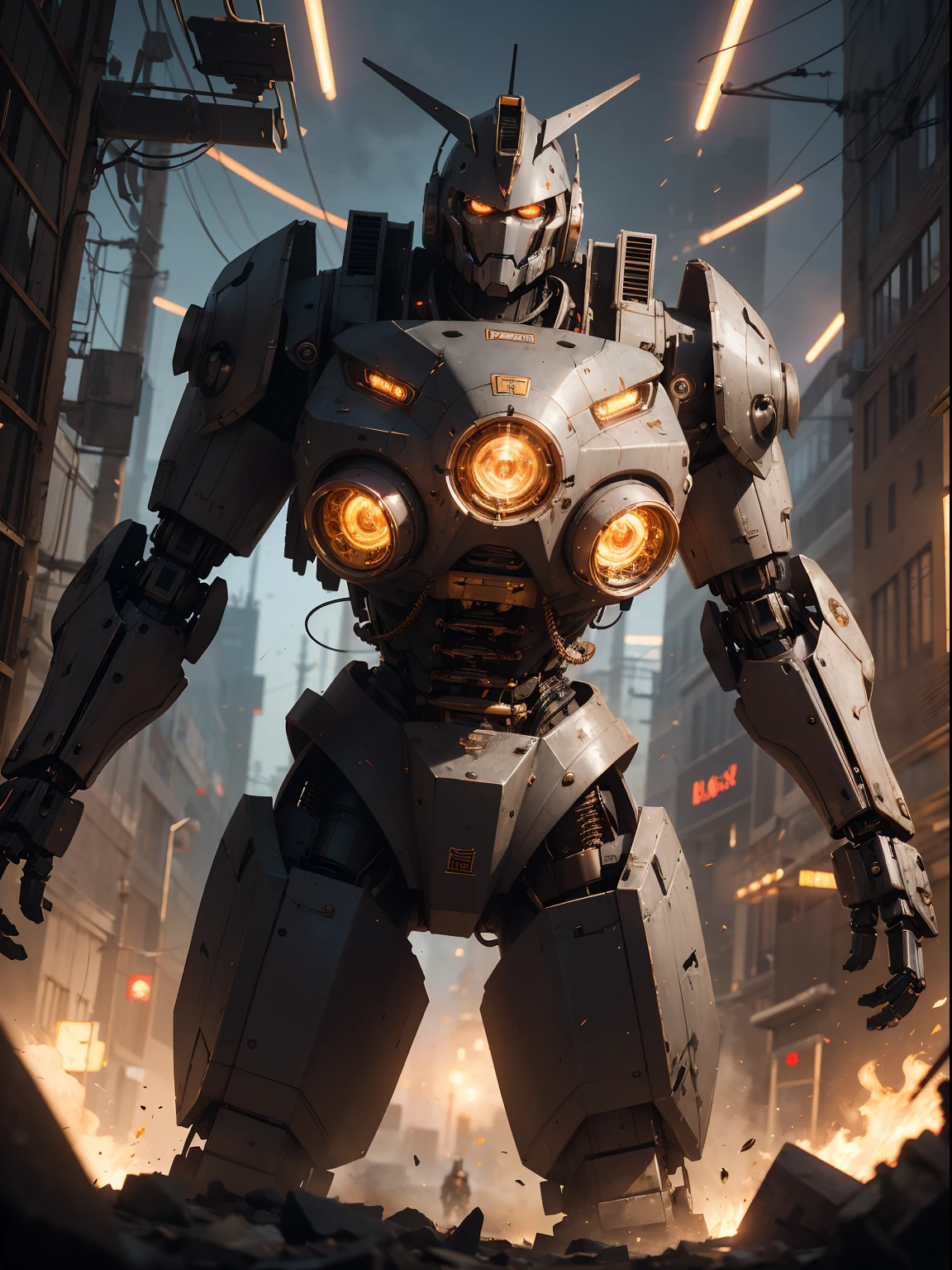 Mechanical steampunk-style mecha, made from mechanical parts, (mecha body), (mecha limbs), ((detailed face)),  ((looking at camera)), cowboy shot, cybernetics and servo motors, insane detail, ((dynamic pose)), cinematic lighting, steampunk background.