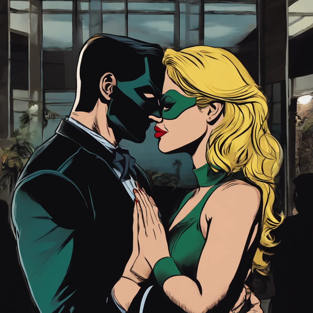 8k, realistic, Matt Murdock and black canary with her mask, in love, holding each other, kissing