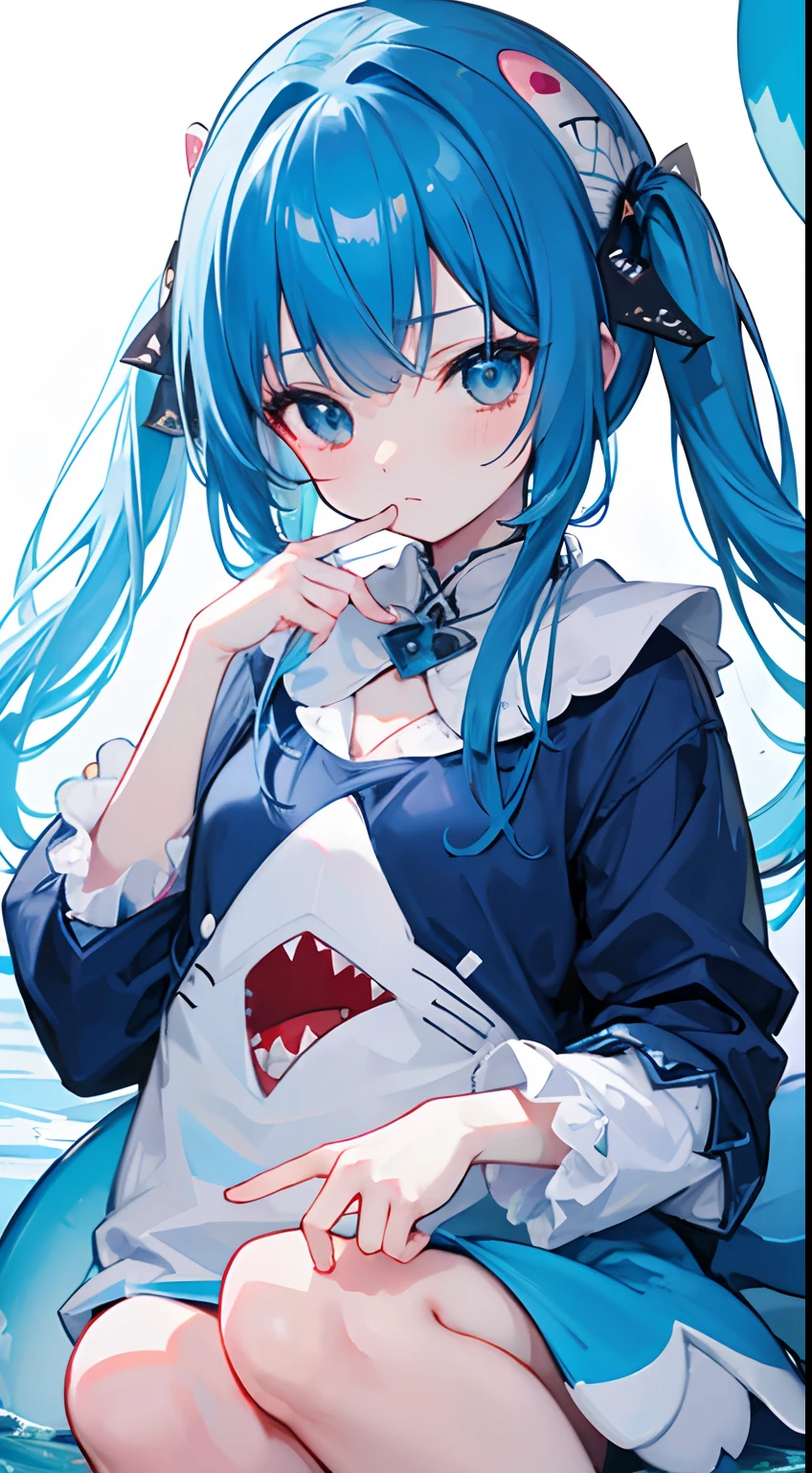 hight resolution、hightquality、ultra-detailliert、8k wallpaper、1 girl in、kawaii、Wearing a shark costume、Kamimei、Melancholy is in the air、Lovers、5 fingers