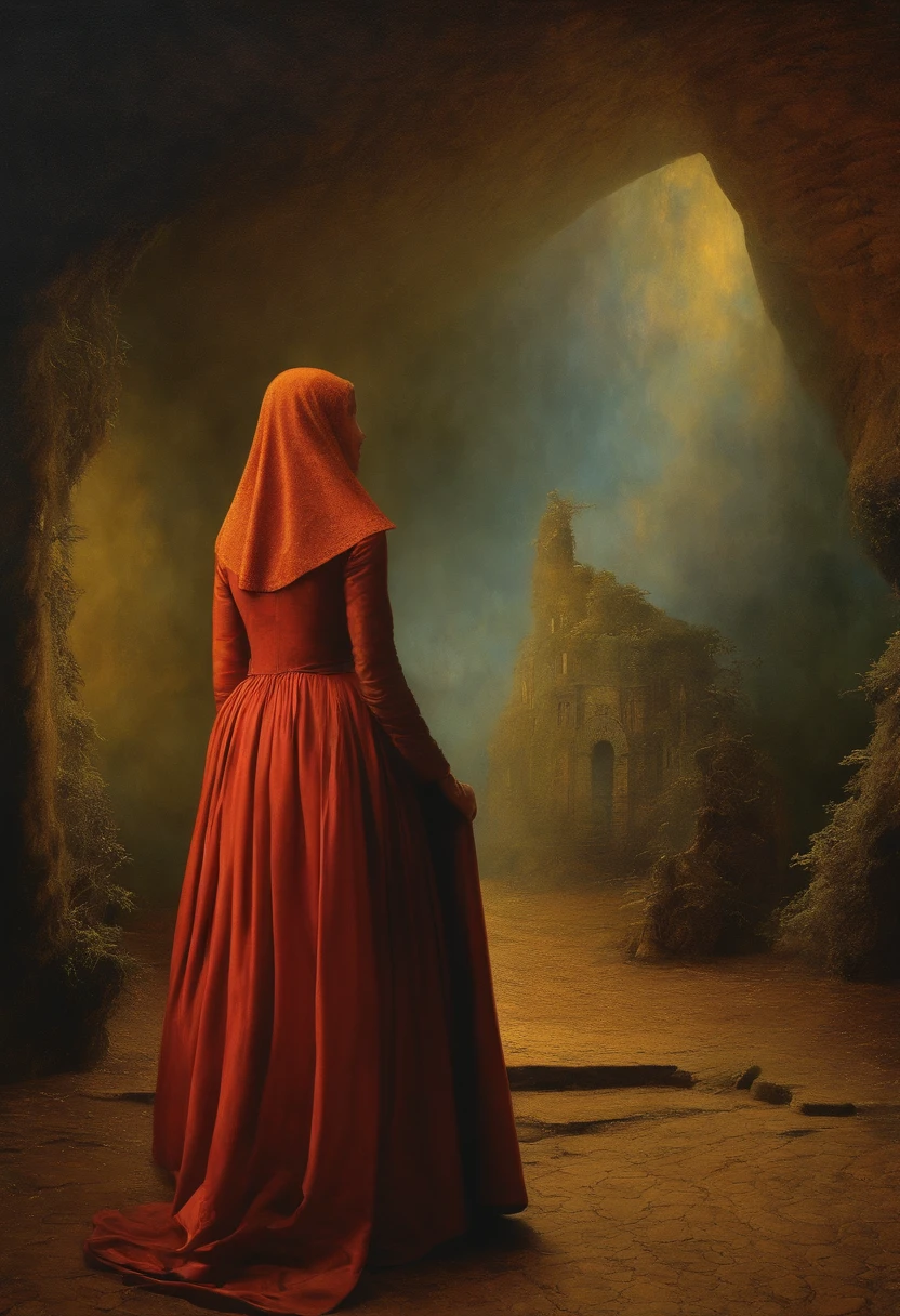a museum in a perfect storm, striking colorful composition, disturbance into the matrix, high contrast, a hallucinating visual illusion, SILHOUETTES DANCING, old masters fine art look, Zdzislaw Beksinski collaboration with reinterpreted by Remedios Varo, chiaroscuro, homelike visionary dream brimming with viscose and dry, 8k