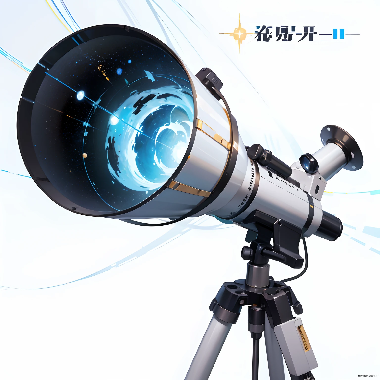8K，Cinematic texture，Ultra high quality，Telescope，white colors，Ultra-high-tech，gold framed，Golden wire，Marble texture，kosmos，Universe，astral，heavenly body，ray of lights
