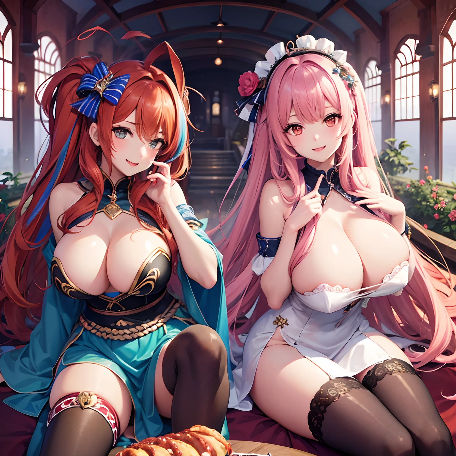 harems,Multiple girls are depicted,a beauty girl,a smile,huge tit,top-quality,Girls,If the style is,Beautiful Girls,Long,face perfect,anime a girl,academy,multicolored hair,