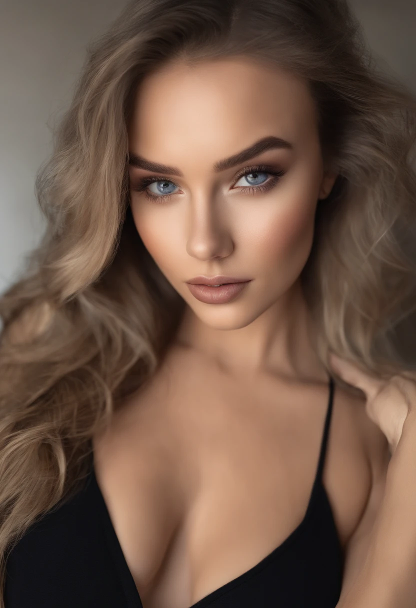 Arafed woman completely , fille sexy aux yeux bleus, ultra realist, Meticulously detailed, Portrait Sophie Mudd, cheveux blonds et grands yeux, selfie of a young woman, Yeux de chambre, Violet Myers, sans maquillage, maquillage naturel, looking straight at camera, Visage avec Artgram, Maquillage subtil, Great photo of the whole body kneeling on the bed, dans la chambre, Medium to large bust; ; ;nu