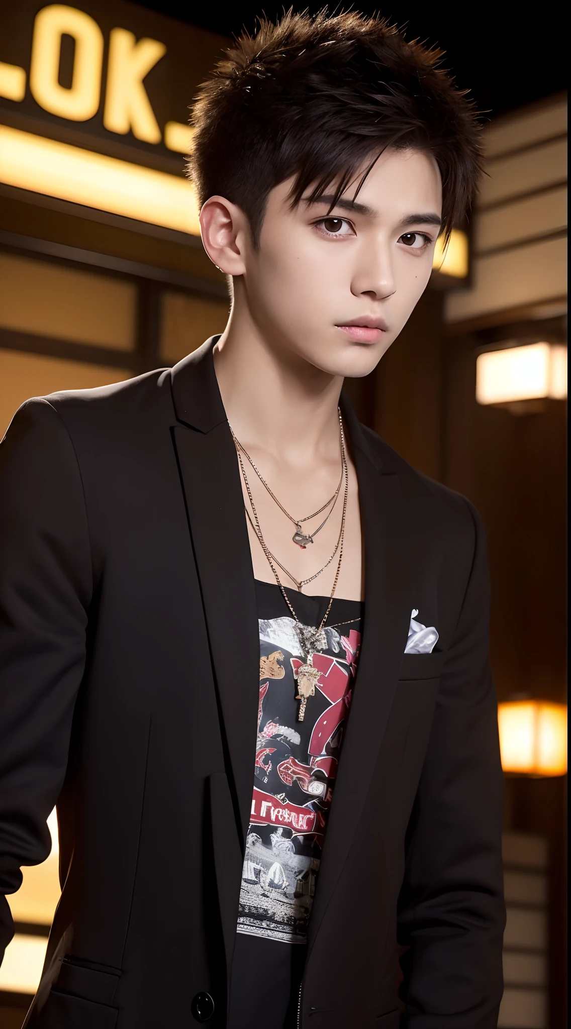 4K、top-quality、masutepiece、Brown hair、｟spiked hair｠、（18-year-old male living in Japan）、Work in a Host Club,Looking at the camera