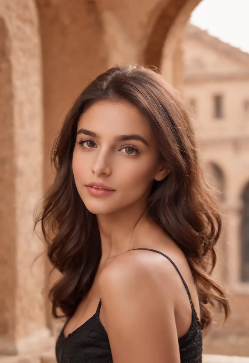 ((italian tanned skin, italian attractive 25 year old teen)), ((her beauty is undeniable)), ((excited cute face)), ((hyper detailed perfect eyes,)), ((cute pose)), ((tongue out)), ((seductive )), sexy, wearing a black t-shirt on a brown trouser, (( long hair,)), (( skin)), ((sitting, front view)), ((touching her own legs in a sexy pose)), looking at the colosseum in Rome, sharp focus cgi, photorealistic, high detail, realistic, masterpiece, absurdres, best quality, HDR, high quality, high-definition, extremely detailed, 8k wallpaper, intricate details, 8K uhd, Full-HD, (realistic photo:1.2), contrast, harsh lighting, cinematic lighting, natural lighting, hard light, backlighting, global illumination, ambient occlusion, medium breast 2.0