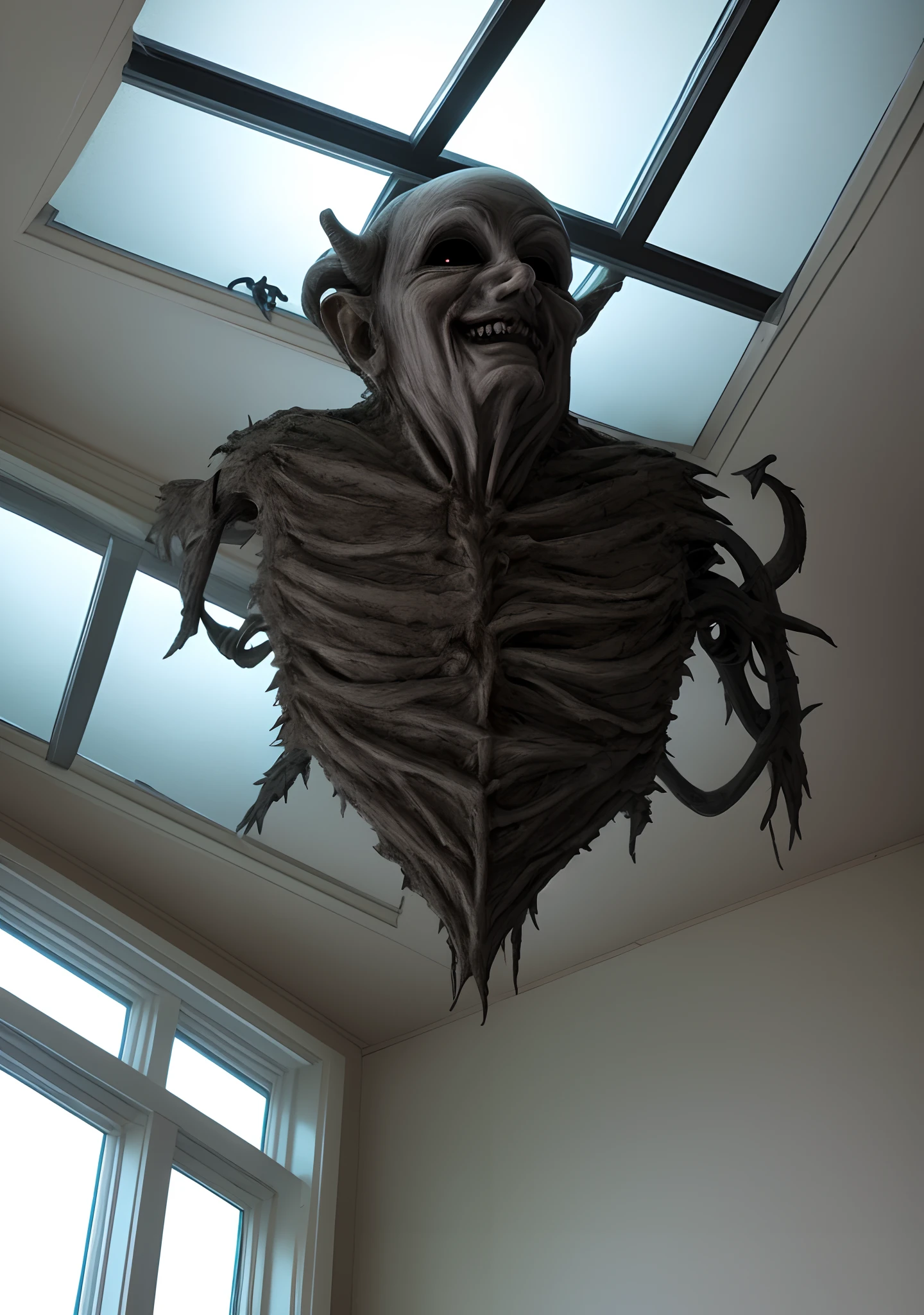Creepy demon on window ceiling, watching you sleep