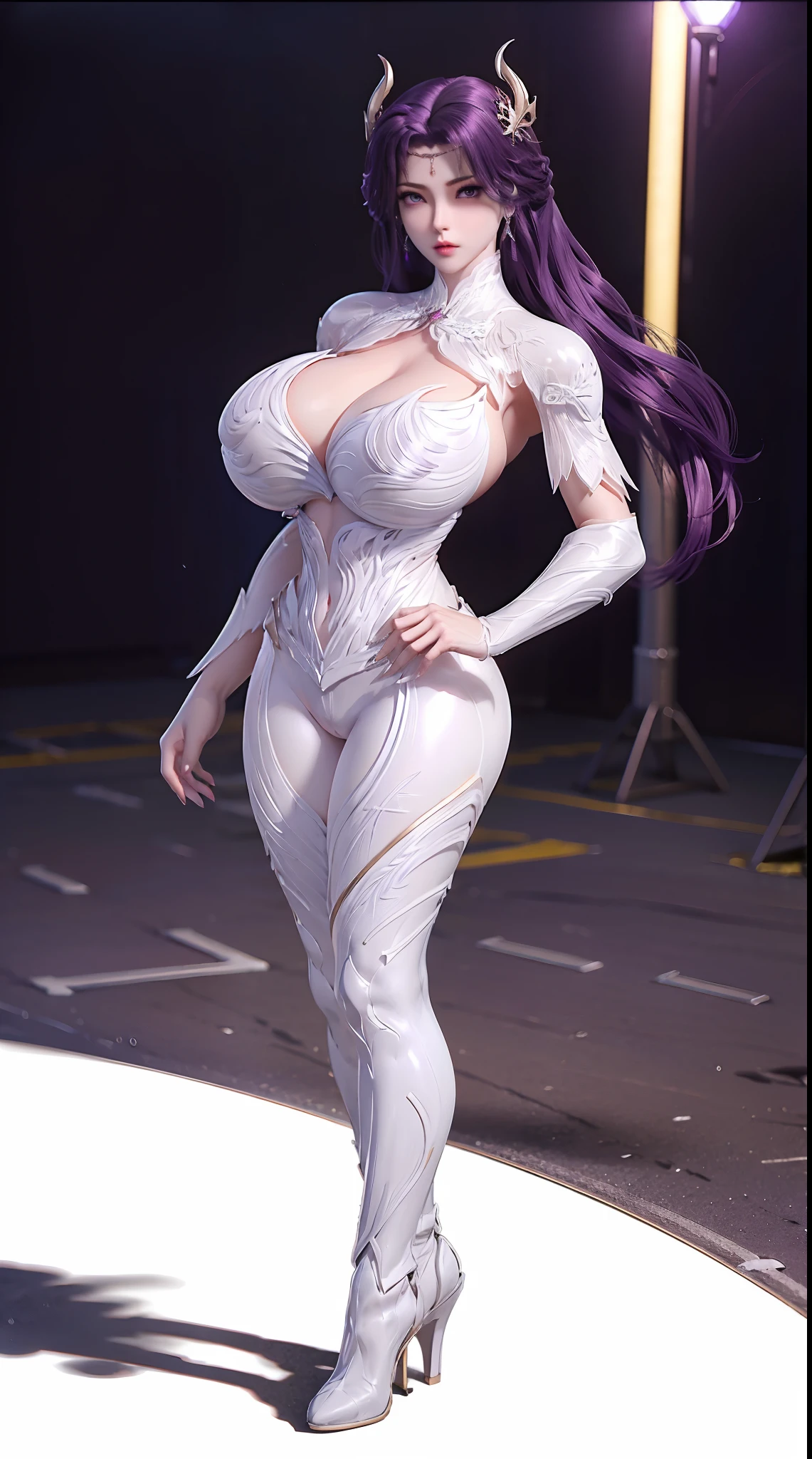 (DRAGON QUEEN HELM), (ULZZANG), (HUGE FAKE BOOBS:1.2), (STREET CITY NIGHT), (PURPLE, WHITE), (FUTURISTIC MECHA CROP TOP:1), (CLEAVAGE), (SKINTIGHT YOGA PANTS:1), (HIGH HEELS), (PERFECT BODY:1.2), (FULL BODY:1.2), (LOOKING AT VIEWER), (STANDING:1.3), SEXY BODY, (MUSCLE ABS:1), UHD, 8K, 1080P.