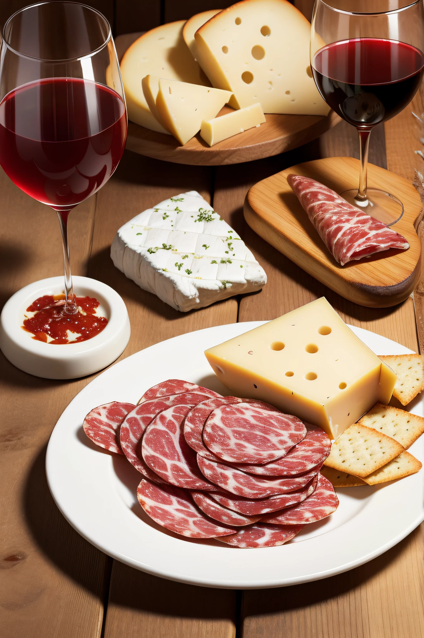 (Appetizers),
(cheese),
(salami),
(wine),
looks delicious,