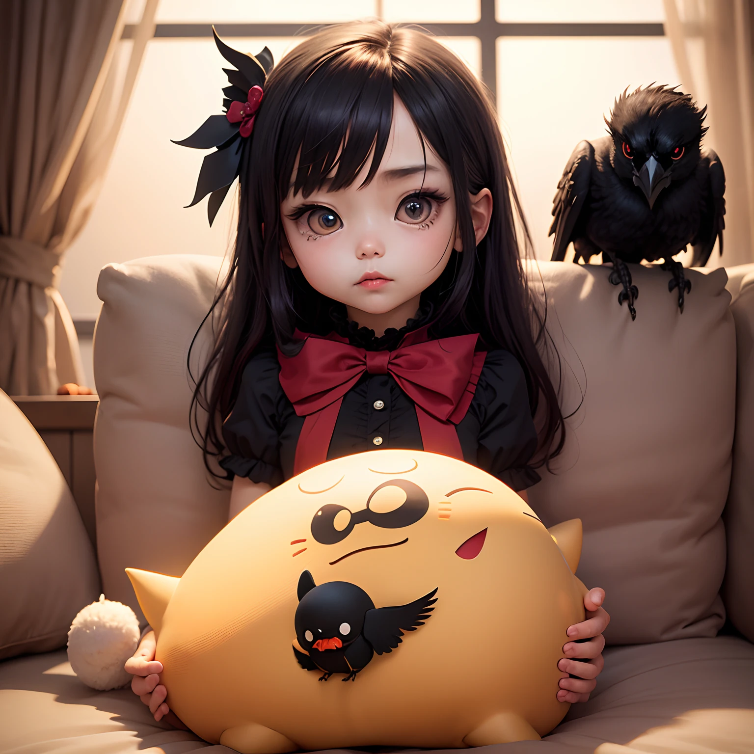 masterpiece、top-quality、ultra-detailliert、(Chibi Chara Crow:1.2)、Pazuzu、Insidious、solo