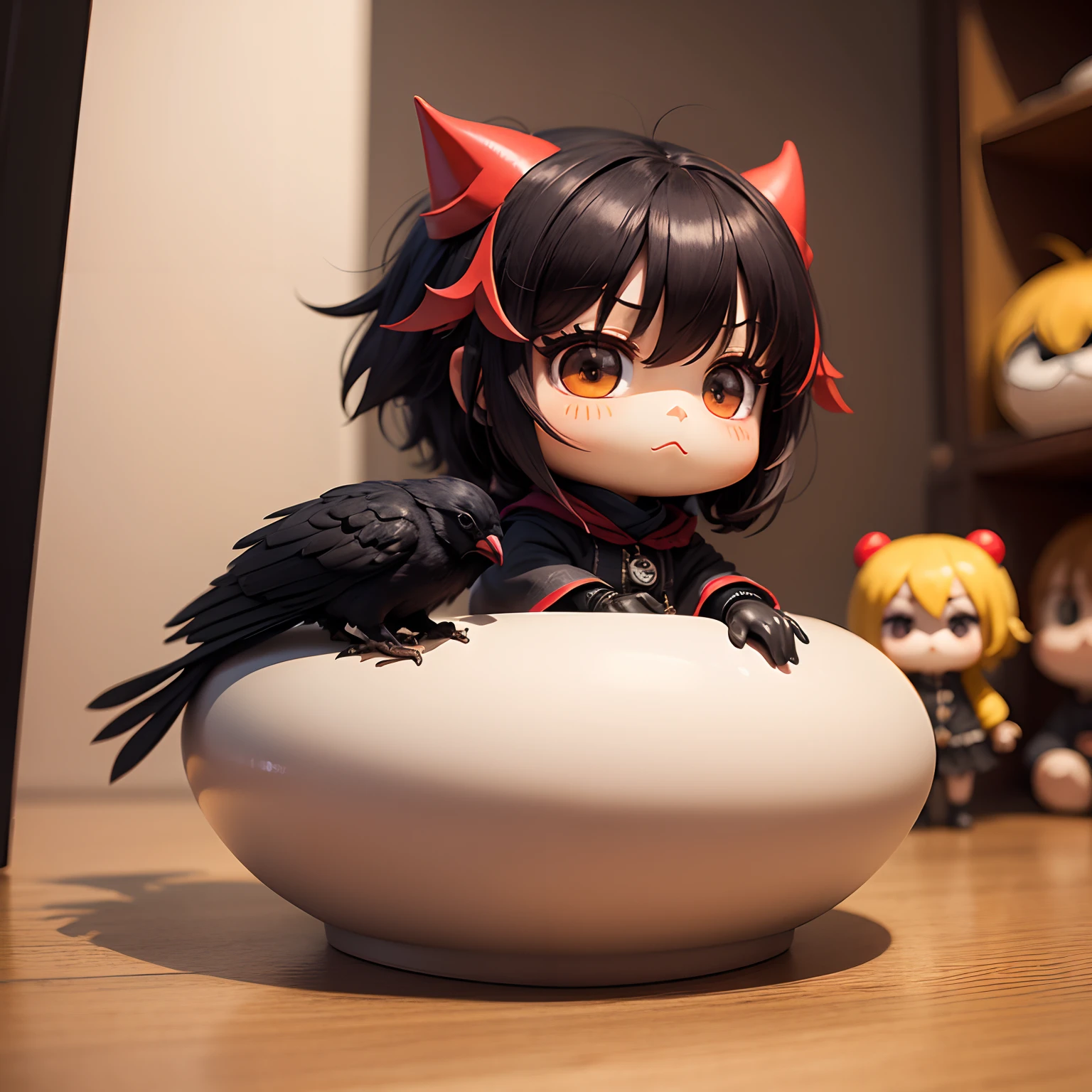 masterpiece、top-quality、ultra-detailliert、(Chibi Chara Crow:1.2)、Pazuzu、Insidious、solo