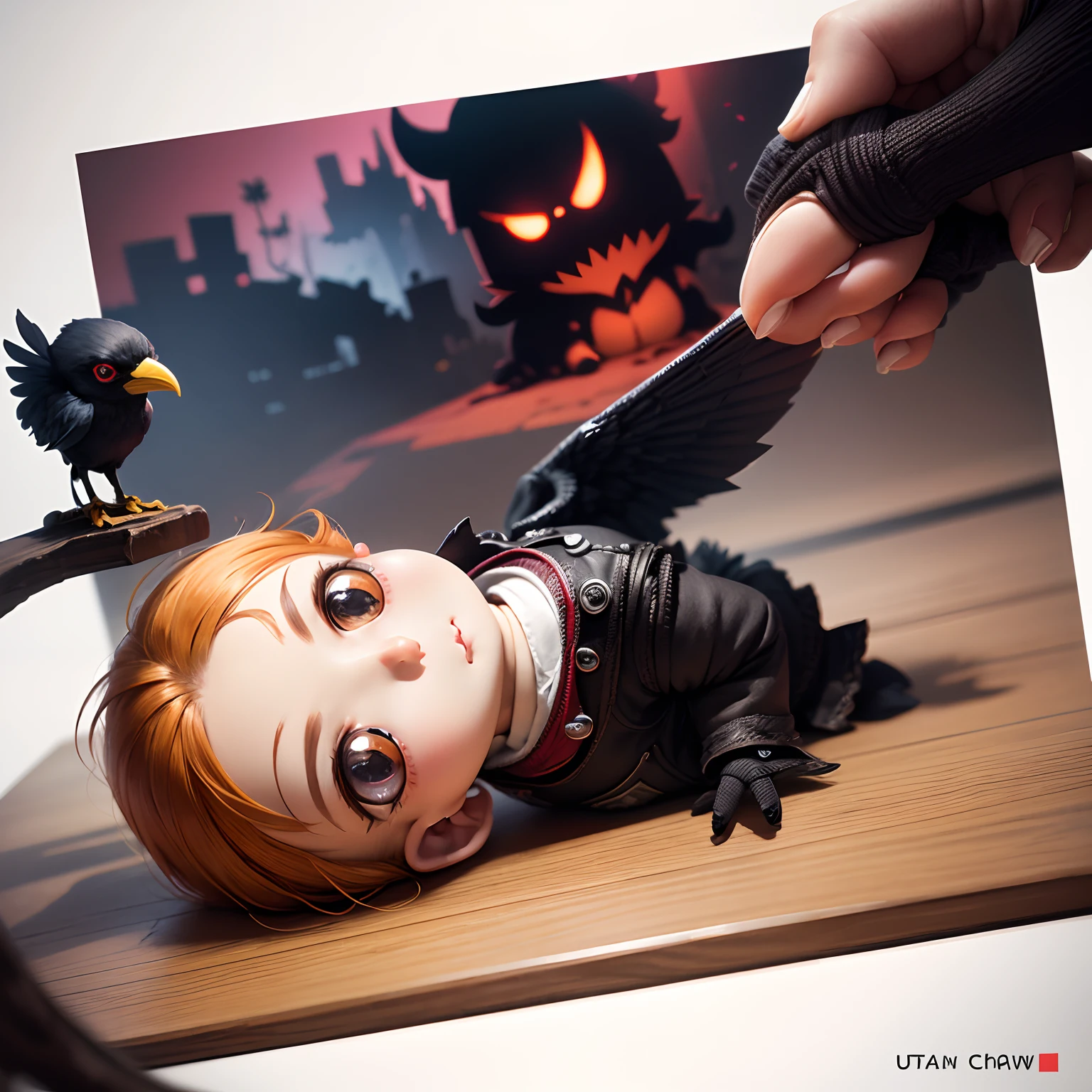 masterpiece、top-quality、ultra-detailliert、(Chibi Chara Crow:1.2)、Pazuzu、Insidious、Solo