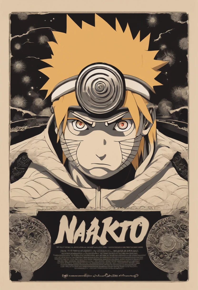 "Create a stunning movie poster inspired by Masashi Kishimoto's Naruto, mostrando al legendario Naruto Uzumaki en todo su esplendor."