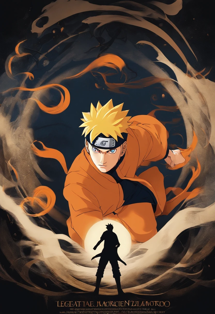 "Create a stunning movie poster inspired by Masashi Kishimoto's Naruto, mostrando al legendario Naruto Uzumaki en todo su esplendor."