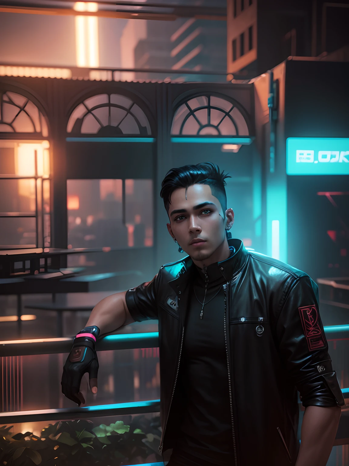 Change background, cyberpunk handsome boy ultra realistic, without Chinese man, make it Indian