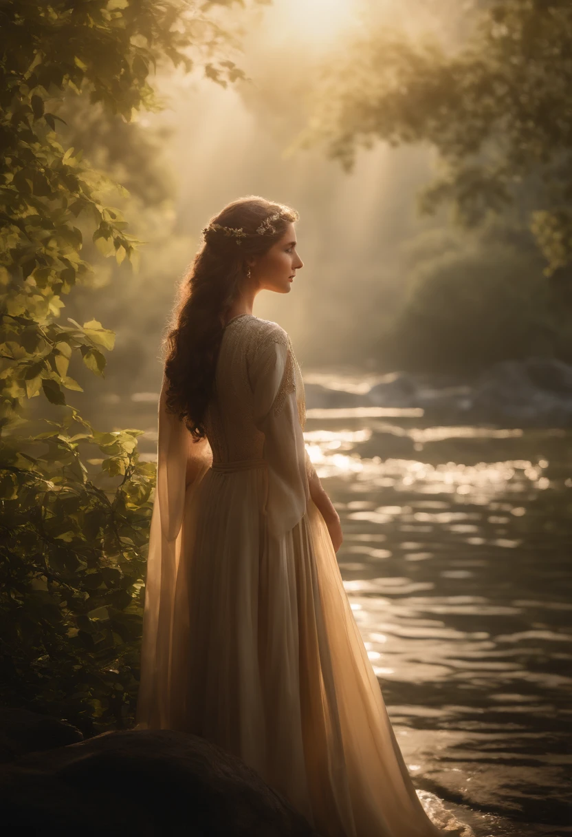 (best quality,4k,8k,highres,masterpiece:1.2),ultra-detailed,(realistic,photorealistic,photo-realistic:1.37), vibrant colors, exquisite detailing, Noah's lineage as the focal point, overflowing with purity and innocence, unbroken thread of generations, tapestry of humanity, untainted by the Great Flood, divine radiance illuminating the scene, ethereal atmosphere, serene garden, lush greenery, delicate flowers in full bloom, birds chirping in harmony, sparkling water flowing through, gentle sunlight filtering through the leaves, Noah's descendants standing tall, faces filled with kindness and wisdom, each with distinct features, long flowing hair, eyes reflecting the depth of their souls, serene smiles gracing their lips, vibrant clothing symbolizing their unwavering faith, surrounding figures fading into the background, representing the generations before the flood, a sense of history and continuity, time standing still in this sacred moment.