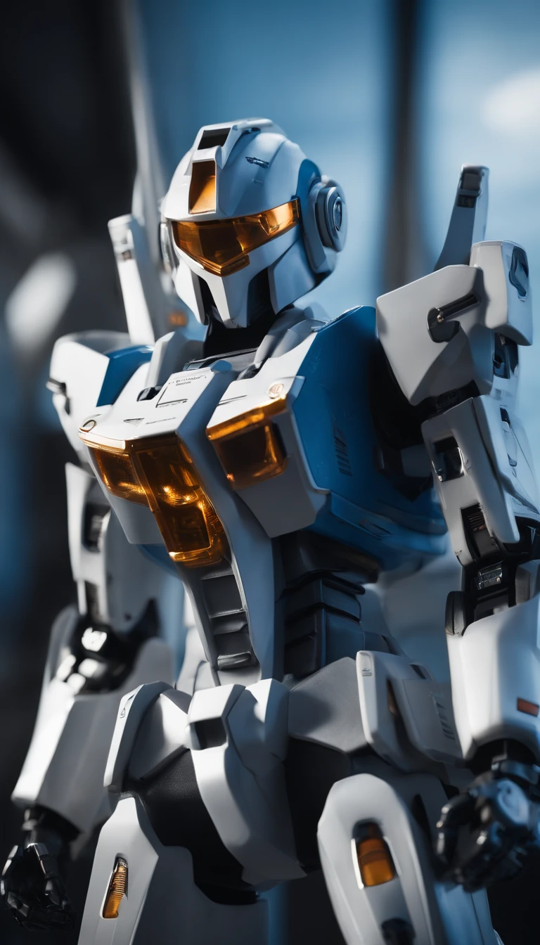 simplebackground,Ultra foto realsisim,Hiperdetalle,Machine Girl,Gundam-inspired mechanical body,hexoesqueleto, Mechanical joints, colores de armadura azul y blanco intensos ,sci-fy,cuerpo completo como,VFX surrealista altamente detallado,mancha,Vista lejana,Super-fino,Ultra - detallado,Alta calidad,8k ,OC renderizado,Dynamic viewing angle