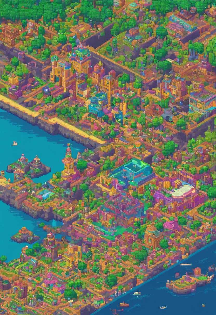 Fictional world, map, cyberpunked, City of neon colors, ((Hi-Res)), ((masuter piece)), ((Best Quality)), (Very detailed)), Large file size, fulcolor