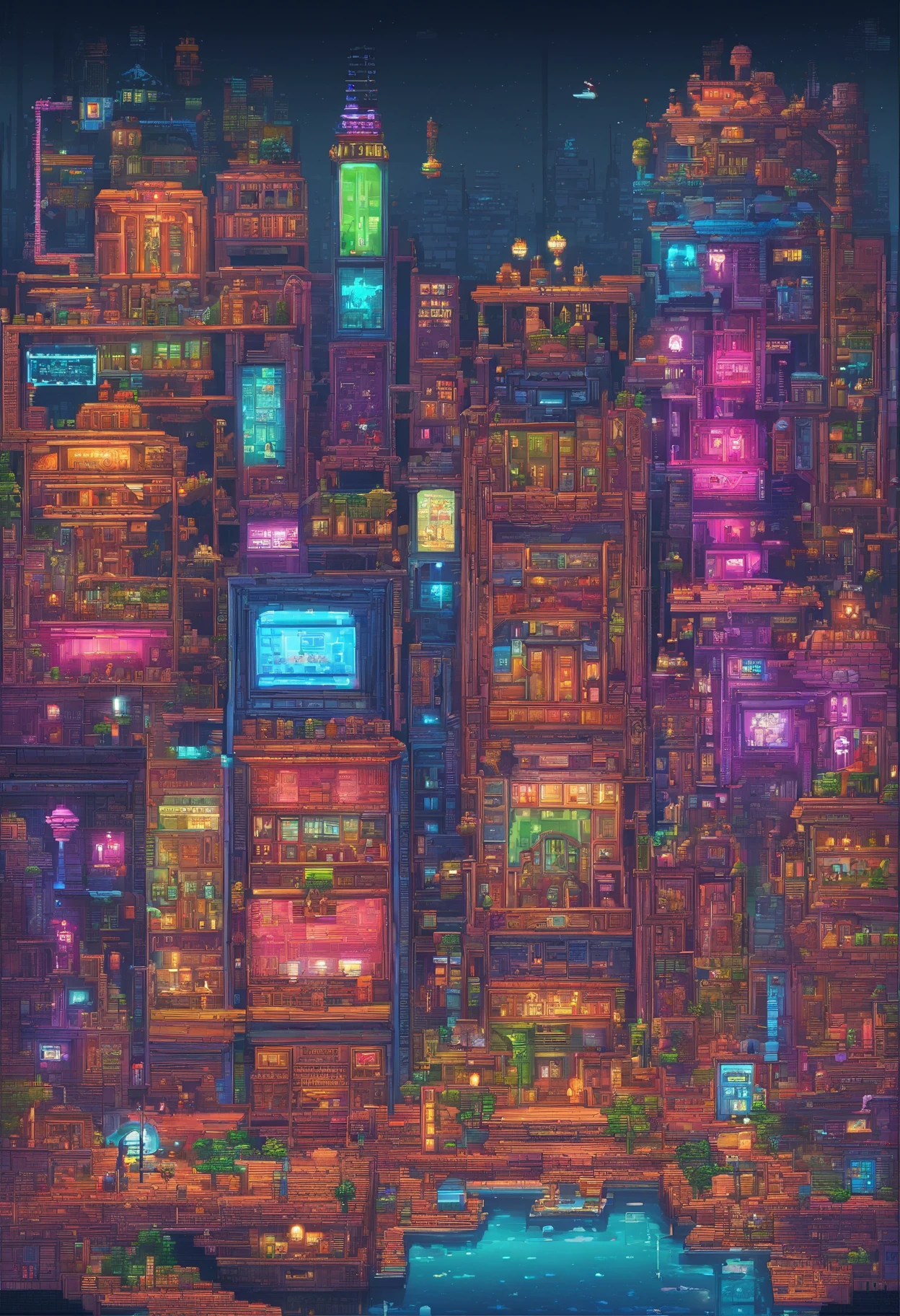 Fictional world, map, cyberpunked, City of neon colors, ((Hi-Res)), ((masuter piece)), ((Best Quality)), (Very detailed)), Large file size, fulcolor