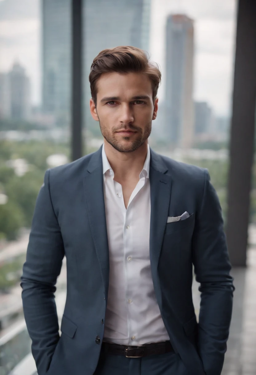 attractive 30 year old man in Hugo boss business suit, full body shot
